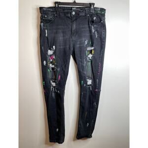 Switch Remarkable Slim Taper Fit Black Painted/Distressed Jeans Mens Size 40x32